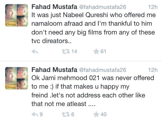 Fahad Mustafa tweets 1
