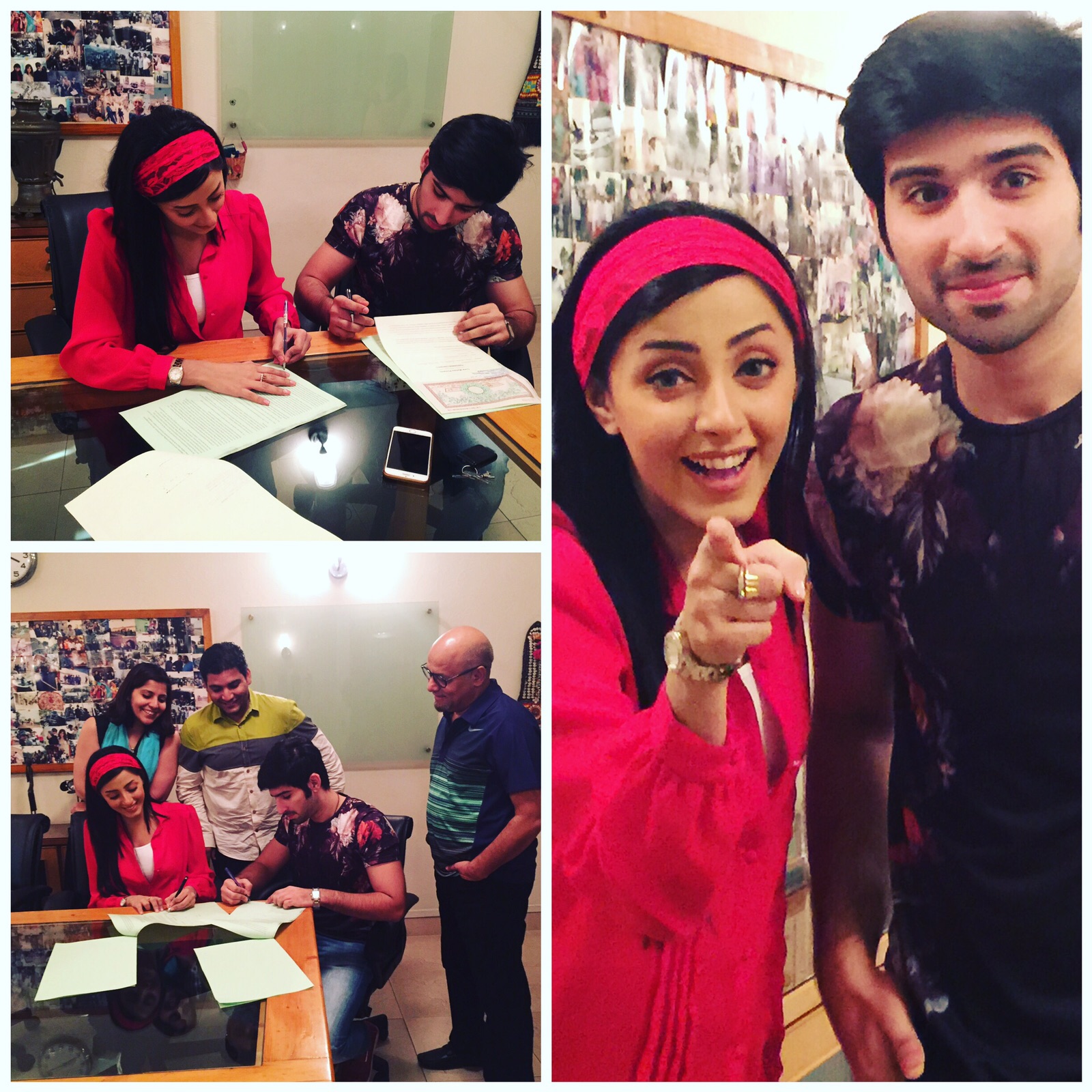 Muneeb Butt and Sanam Chaudhry signing "Ishq 2020".